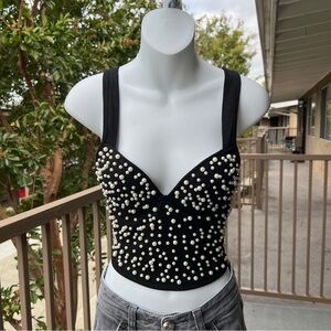 Black Pearl Embellished Crop Top